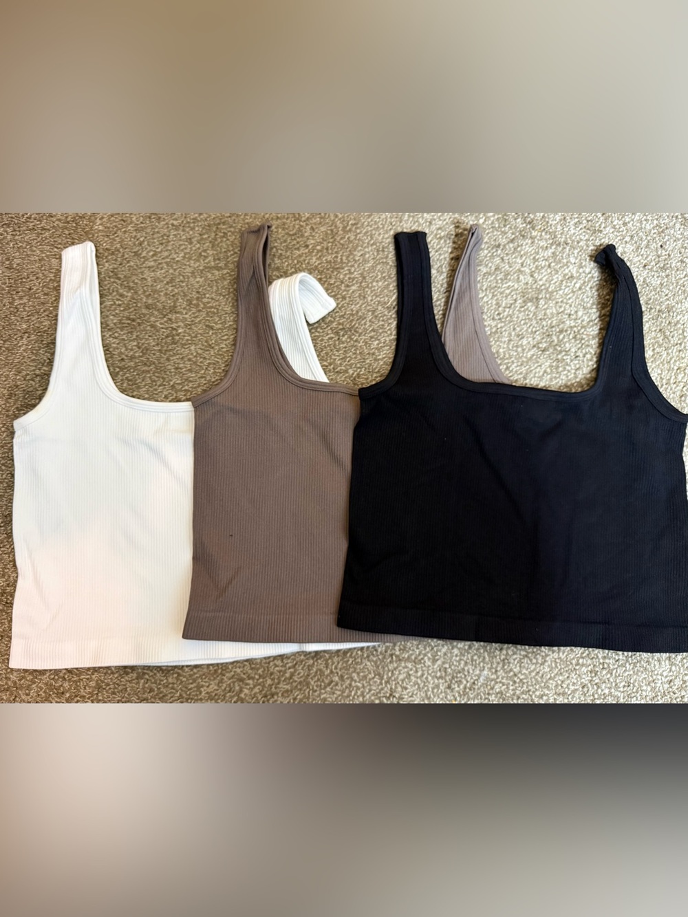 NWT OQQ Ribbed Cropped Tank Top Bundle 3 Pack White Brown Black Size L